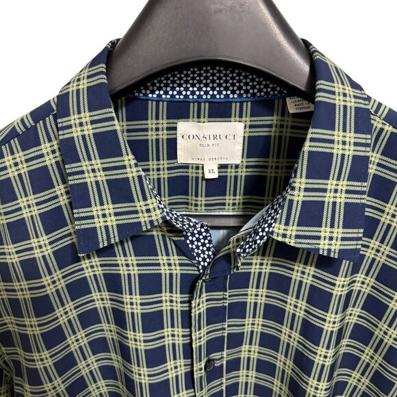 CON.STRUCT Button Up Shirt Slim Fit 4-way Stretch Check Mens Large XL - Picture 3 of 7